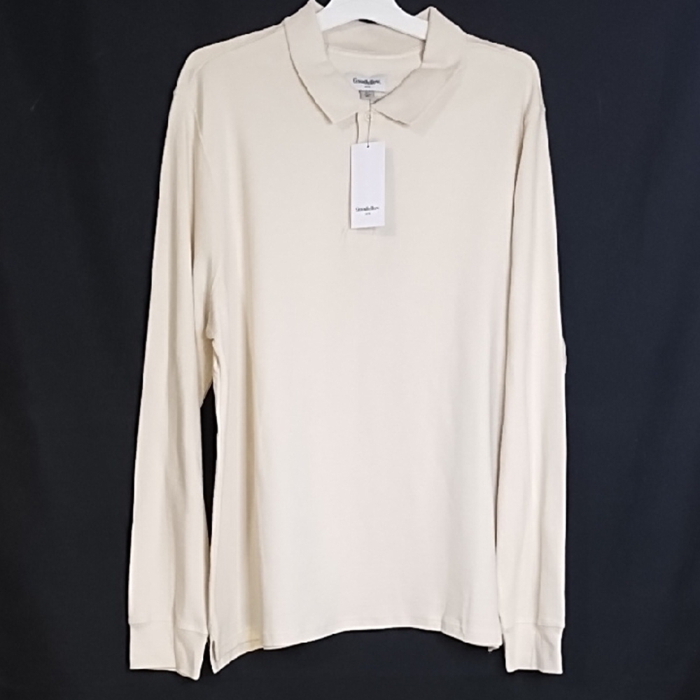 NEW XL 100% Cotton Goodfellow & Co. Cream Ivory Polo Shirt Long Sleeve Knit